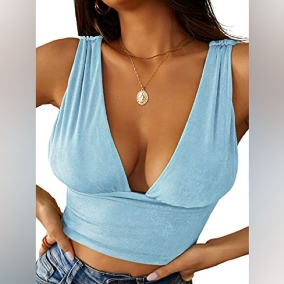 Tops - Women's Sexy Deep V Neck Slim Fitted Strap Crop Cami Tank  Size Medium